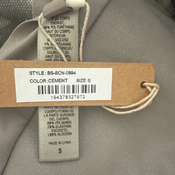 SKIMS Scoop Neck Faux Leather Beige Bodysuit in Cement - Picture 4 of 4